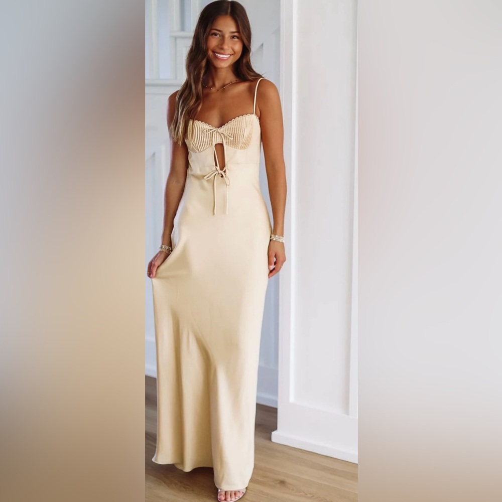 You're Already Falling in Love Satin Maxi Dress - Yellow. NWT.